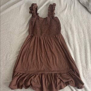 Brown Ruffled Sleevele Dress